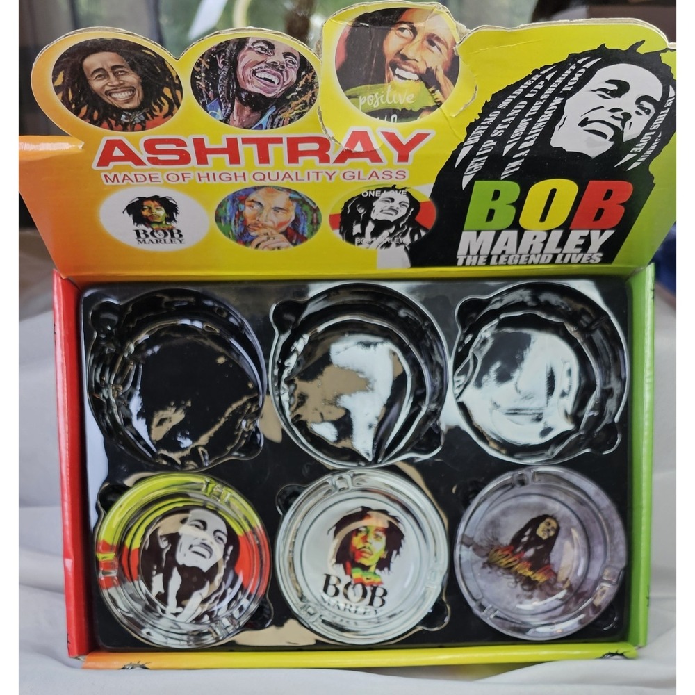 NEW 3.1/4"  1 Thick Round Glass‎ Cigarette Ashtray 3 Bob Marley Design To Choose - Picture 4 of 14